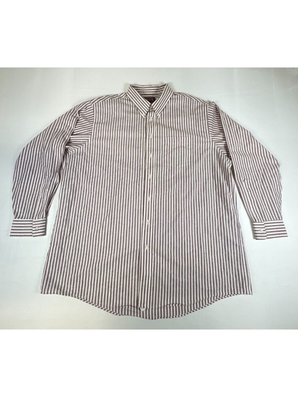 Vintage Arrow Dover Men Tall 19-36 Red White Striped Long Sleeve Dress Shirt